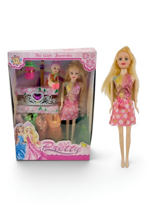 Fashion Princess Doll Playset with Mini Baby Doll, Tiara Crown, Extra Outfits & Accessories – Pretend Play Dressing Toy Gift Set for Girls Ages 3+ LMI10119
