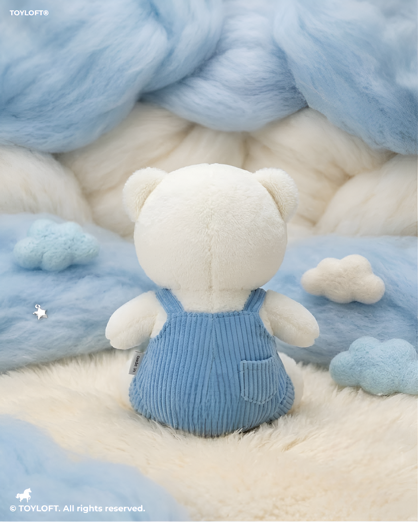 Fashionable White/ Blue Teddy Bear Plush – 8-Inch Stuffed Animal in Pink Corduroy Dungarees, Soft Collectible Toy ST16759