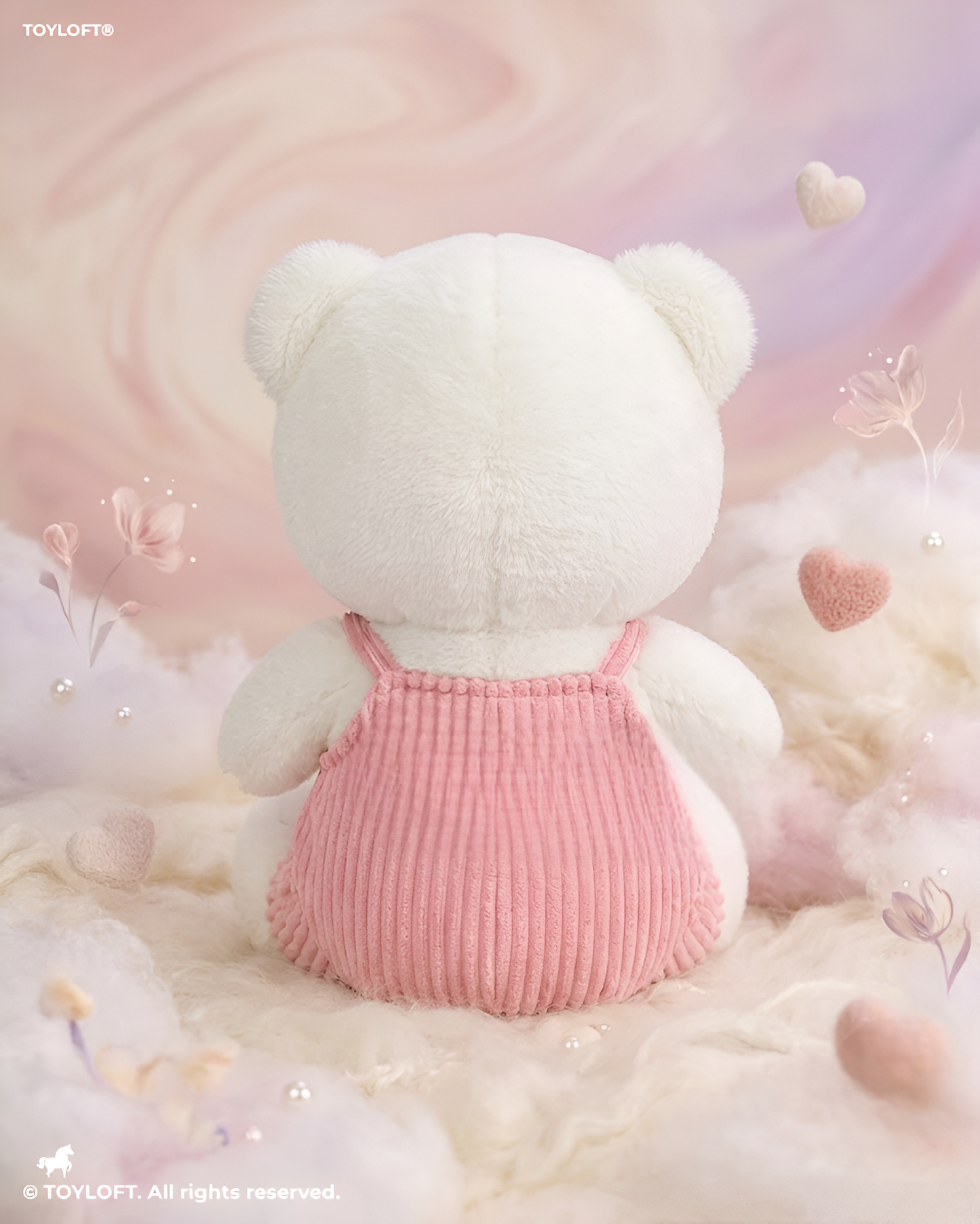 Fashionable White/ Pink Teddy Bear Plush – 8-Inch Stuffed Animal in Pink Corduroy Dungarees, Soft Collectible Toy ST16759