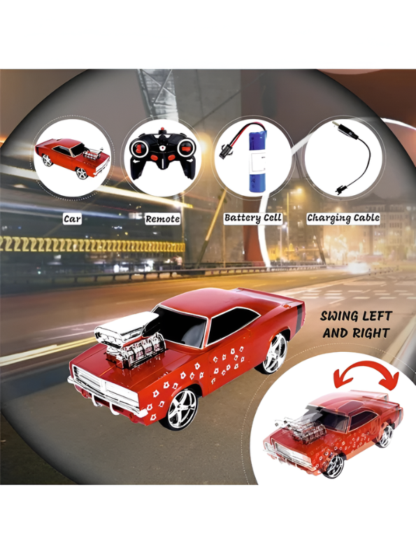 Fast & Furious 10 Style RC Muscle Car – Metallic Red 1:16 Scale Remote Control Racing Car with Chrome Supercharger Engine & Rechargeable Battery TV7318