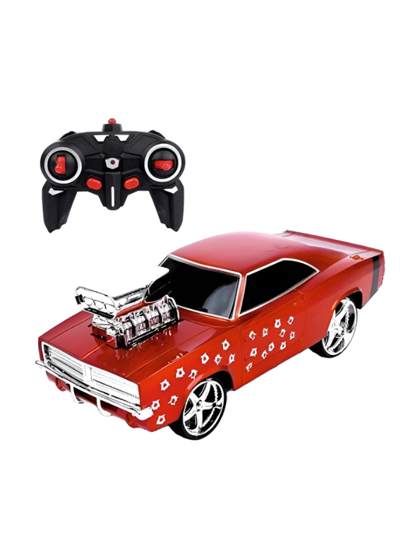 Fast & Furious 10 Style RC Muscle Car – Metallic Red 1:16 Scale Remote Control Racing Car with Chrome Supercharger Engine & Rechargeable Battery TV7318