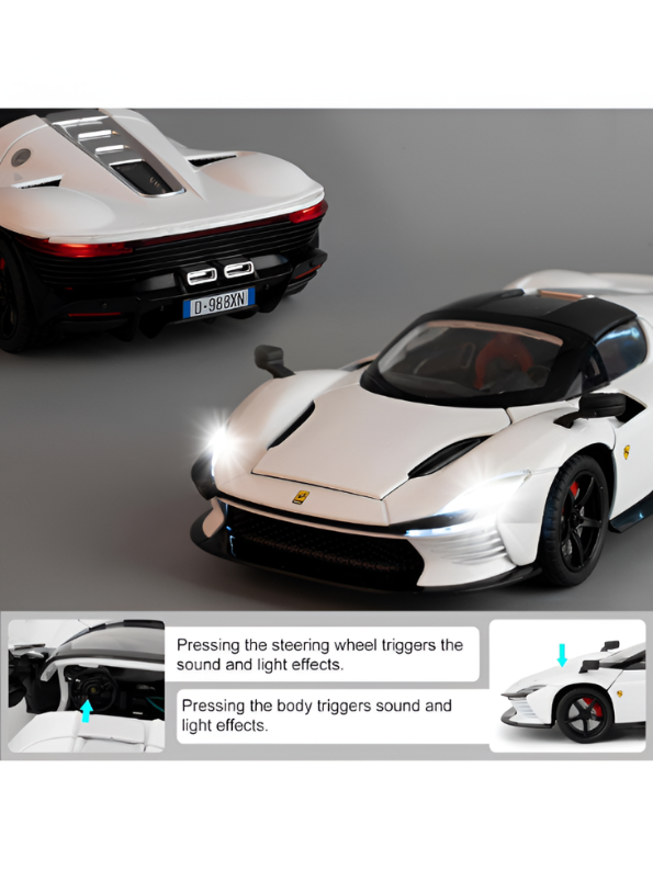 Ferrari Daytona SP3 Diecast Alloy Car 1:22 Scale | White Sports Car Model Collectible Die-Cast Replica MD607.