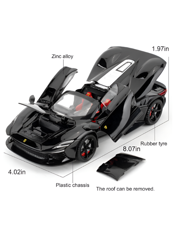 Ferrari Daytona SP3 Diecast Alloy Car 1:22 Scale | Black Sports Car Model Collectible Die-Cast Replica MD607.