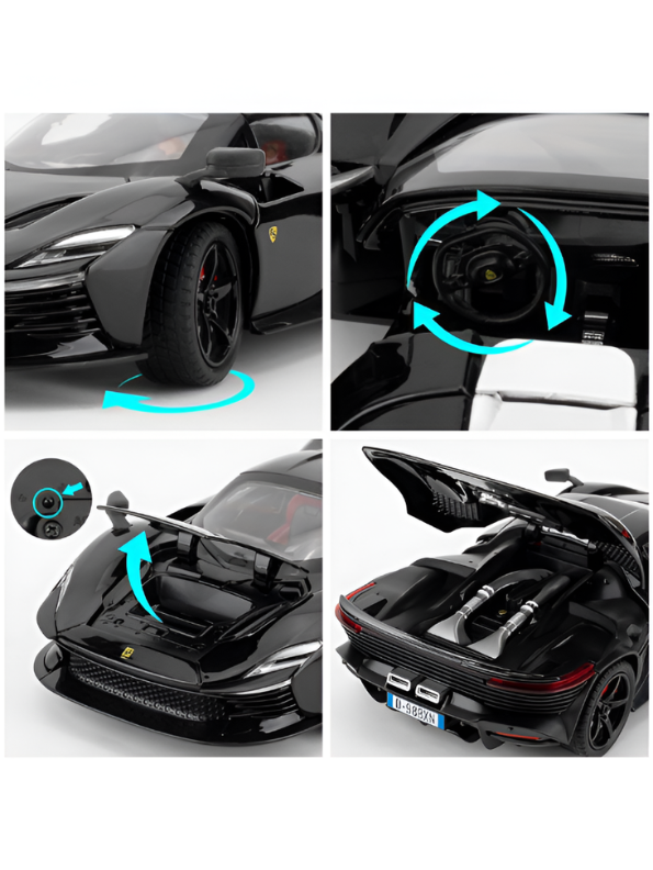 Ferrari Daytona SP3 Diecast Alloy Car 1:22 Scale | Black Sports Car Model Collectible Die-Cast Replica MD607.