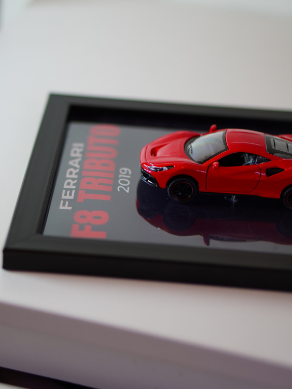 Ferrari F8 Tributo 2019 3D Frame Car Diecast Model – Luxury Sports Car Wall Display.