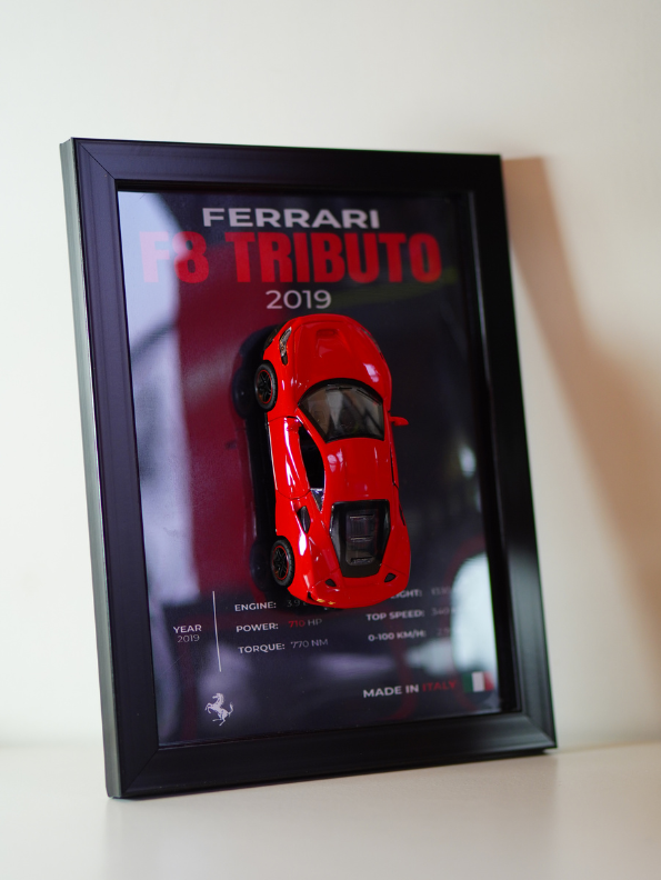 Ferrari F8 Tributo 2019 3D Frame Car Diecast Model – Luxury Sports Car Wall Display.