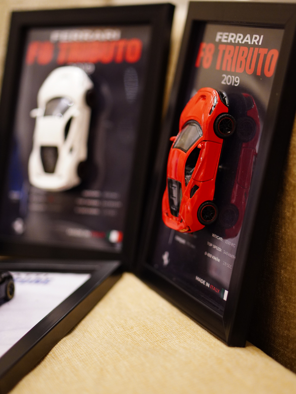 Ferrari F8 Tributo 2019 3D Frame Car Diecast Model – Luxury Sports Car Wall Display White.