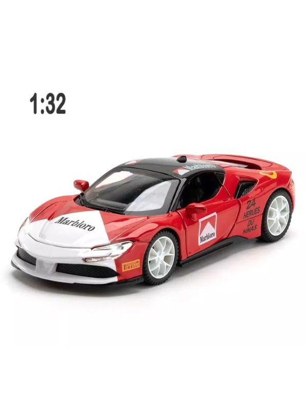 Ferrari SF90 Sports Car Diecast Model Scale 1:32 – Metallic Red –  With Acrylic Display Box