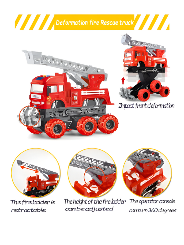 Fire Truck Deformation Toy – 6 Wheels Transforming Rescue Vehicle for Kids LMI11178.