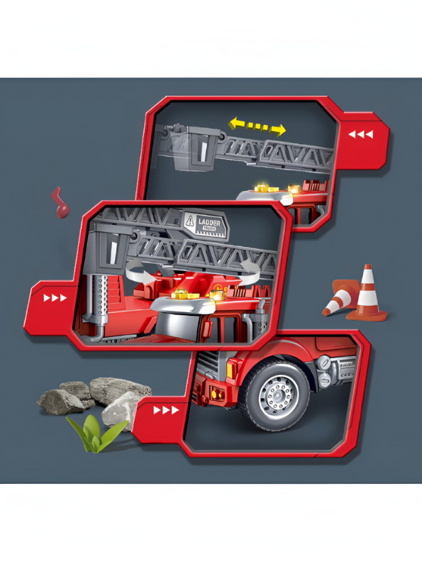 Fire Truck Toy with Extendable Rescue Ladder – Red Emergency Vehicle with Lights & Sound for Kids NX15347.