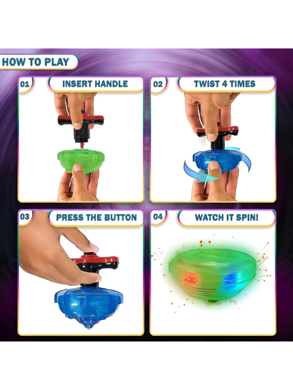 Flash Top Light-Up Musical Spinning Tops – 3-Piece Peg-Top Gyroscope Toy Set with Launchers LMI303