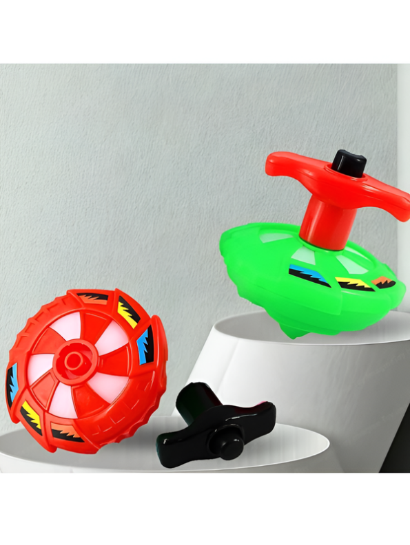 Flash Top Light-Up Musical Spinning Tops – 3-Piece Peg-Top Gyroscope Toy Set with Launchers LMI303