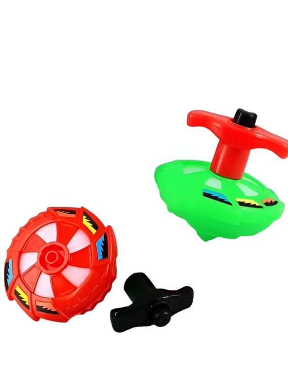 Flash Top Light-Up Musical Spinning Tops – 3-Piece Peg-Top Gyroscope Toy Set with Launchers LMI303