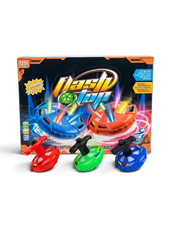 Flash Top Light-Up Musical Spinning Tops – 3-Piece Peg-Top Gyroscope Toy Set with Launchers LMI303