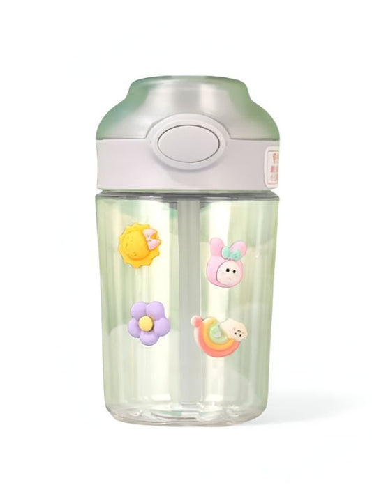Grey - FloraSip – 480 ml Water Bottle for Kids with Straw | Non-Toxic & BPA-Free | Cute Cartoon Flower Print | Leak-Proof Bottle for School, Travel & Outdoor Use NOV6324.