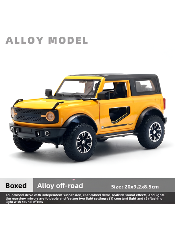 Ford Bronco Diecast Model Car – Yellow 1:24 Detailed Metal Collectible with Opening Doors TV7289