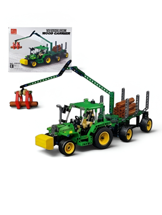 Forestry Logging Tractor Toy with Trailer & Crane Building Block Set TV5636.