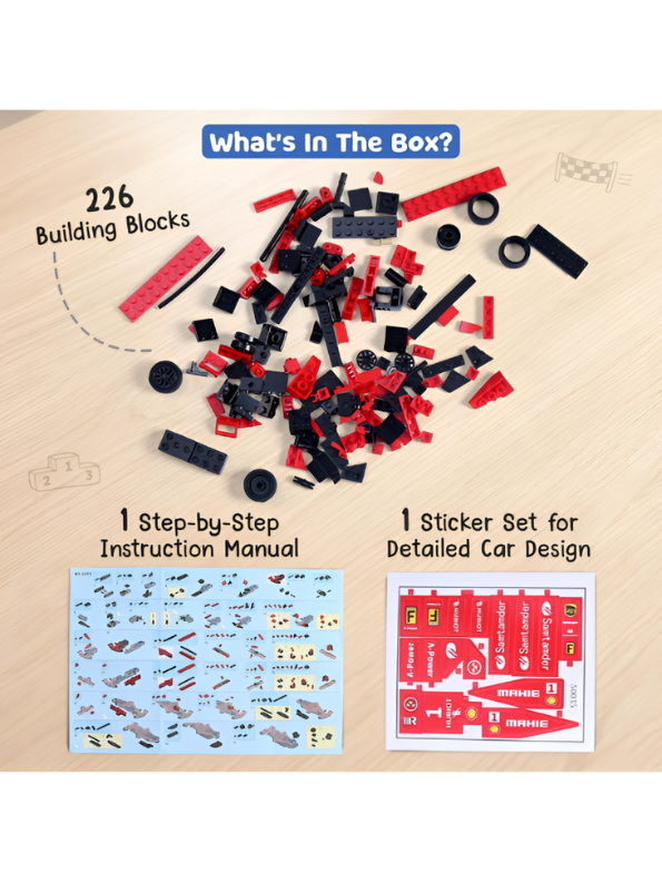 Formula Racer F1 Red Car Building – Pull-Back Brick Model Kit | Racing Car Construction Set MD66
