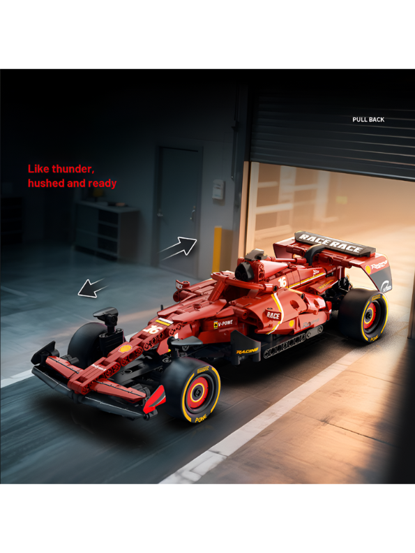 Formula Racer F1 Red Car Building – Pull-Back Brick Model Kit | Racing Car Construction Set MD66
