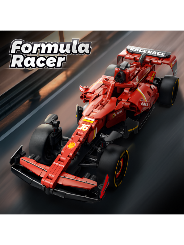 Formula Racer F1 Red Car Building – Pull-Back Brick Model Kit | Racing Car Construction Set MD66