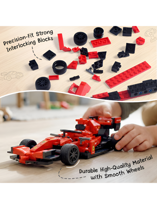 Formula Racer F1 Red Car Building – Pull-Back Brick Model Kit | Racing Car Construction Set MD66