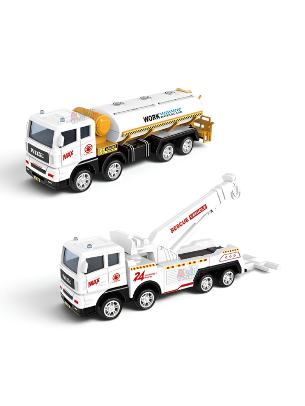 Pack of 4 Friction Powered City Sanitation & Rescue Truck Toy Set Scale 1:55 TV1678