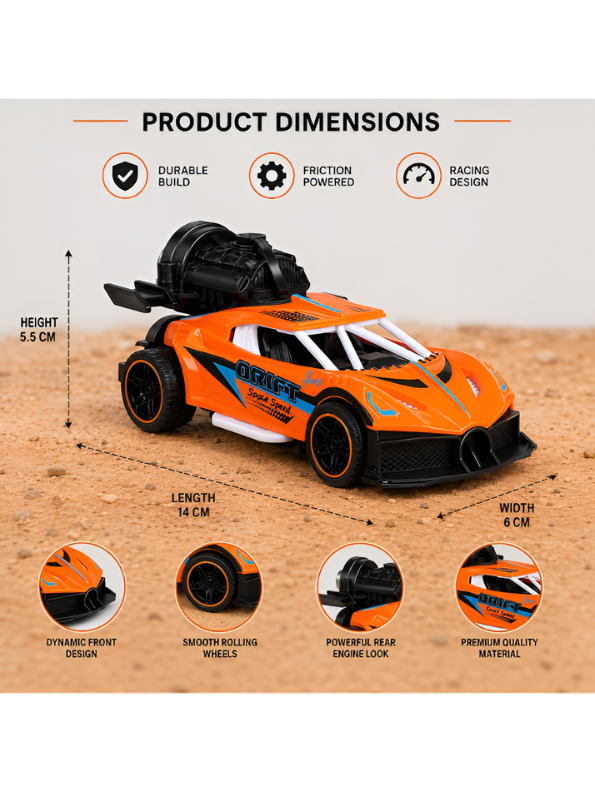 Friction-Powered Jet Racing Car with Rear Water Mist Smoke & LED Lights Orange LMI15389