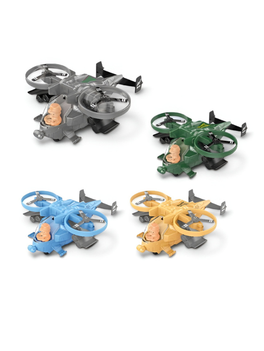 Friction Powered Military Fighter Jet Toy Drone with 360° Rotating Fan Blades LMI14085.