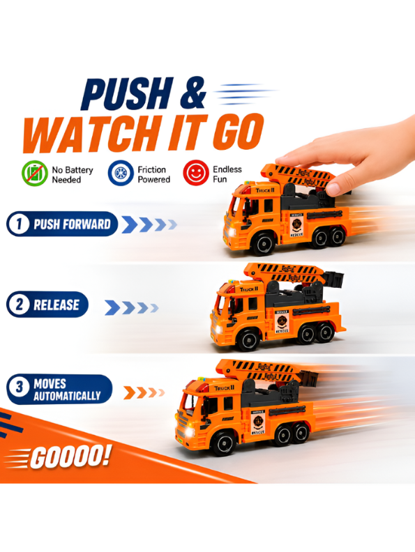 Friction Powered Rescue Crane Truck Toy Orange NX16817.