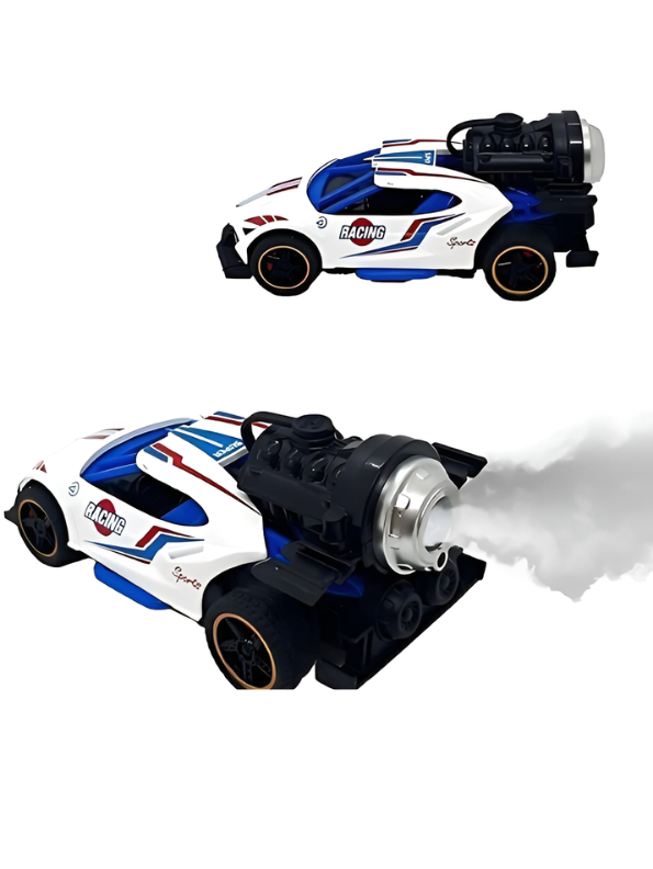 Friction-Powered Jet Racing Car with Rear Water Mist Smoke & LED Lights White LMI15389
