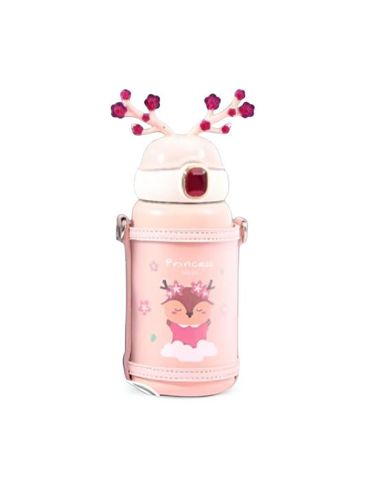 Pink - FrostySip Reindeer Horns – 550ml Stainless Steel Sipper Bottle | Cute Leakproof Water Bottle for Kids & Adults NOV5269.