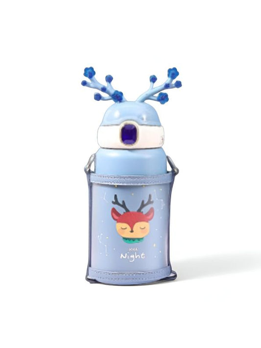 Blue - FrostySip Reindeer Horns – 550ml Stainless Steel Sipper Bottle | Cute Leakproof Water Bottle for Kids & Adults NOV5269.
