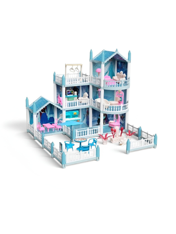 Frozen-Inspired Ice Castle Dollhouse Playset – Princess Dream Garden Villa Pretend Play Doll House Toy Set TV5672.