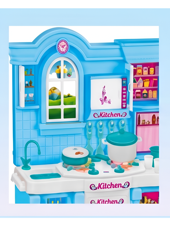 Frozen-Themed Kids Kitchen Playset with Princess Doll & Cooking Accessories – Deluxe Blue Pretend Play Toy Kitchen Set for Toddlers and Girls Age TV5604