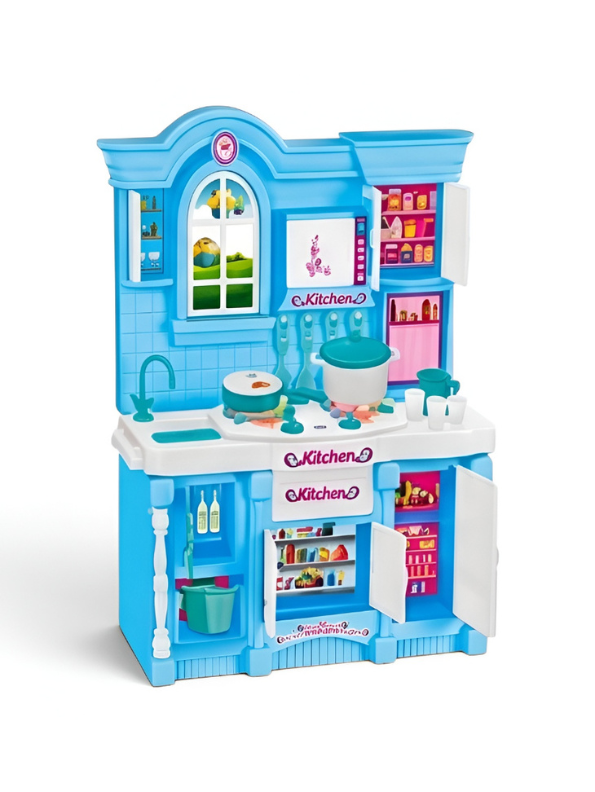 Frozen-Themed Kids Kitchen Playset with Princess Doll & Cooking Accessories – Deluxe Blue Pretend Play Toy Kitchen Set for Toddlers and Girls Age TV5604