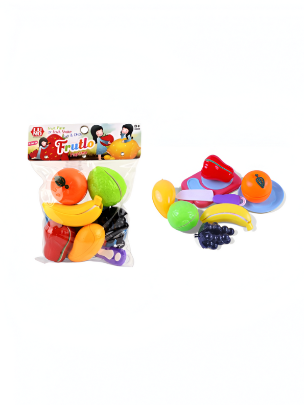 Frutlo 9-Piece Play Food Fruit Set for Kids – Cut & Chop Velcro Sliceable Fruit Toys for Toddlers Pretend Kitchen Play LMI9679.