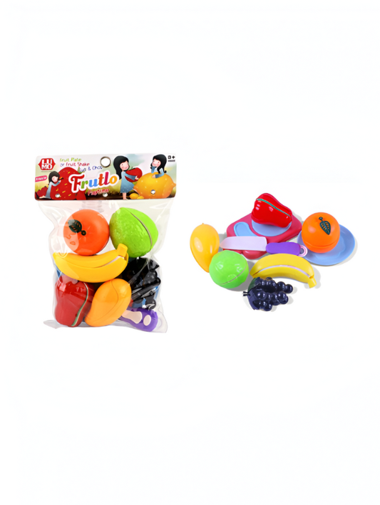 Frutlo 9-Piece Play Food Fruit Set for Kids – Cut & Chop Velcro Sliceable Fruit Toys for Toddlers Pretend Kitchen Play LMI9679.