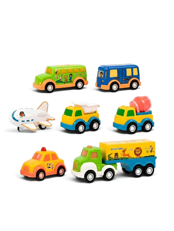 Fun-Autos 7-Pack Pull Back Toy Vehicles Set – Educational Construction Trucks Play Set for Kids 3+ Years LMI16734