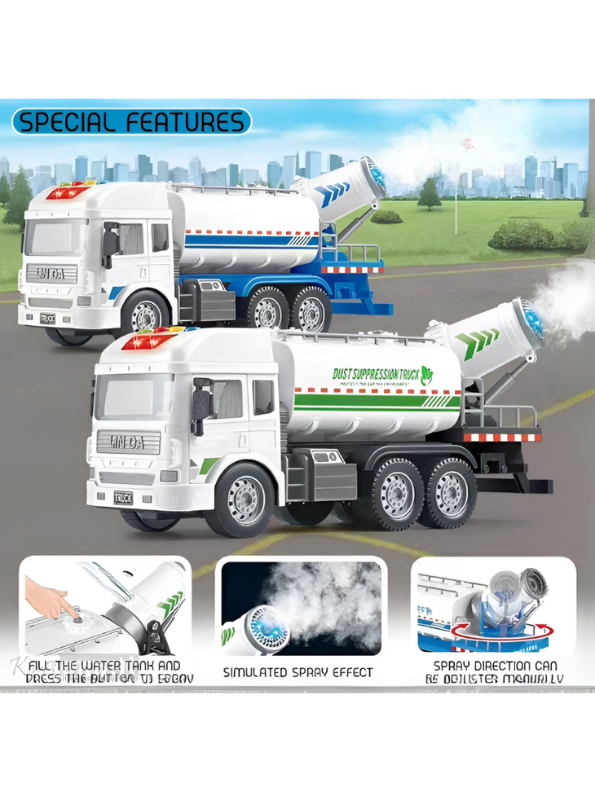 FunBlast City Cleaner Spray Tanker Truck Toy for Kids – Water Spraying Friction-Powered Toy Truck with Lights & Sounds Green LMI13475.