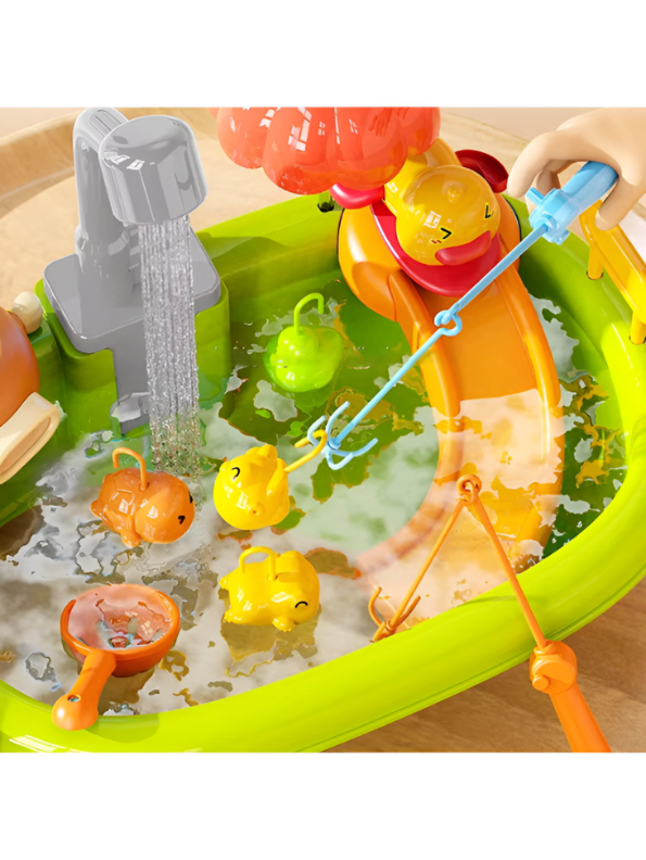 Fun Water Park Play Set | 16-Pcs Sensory Bath Toy with Foam Maker, Fishing Rods, Duck Slide & Running Water Pump for Toddlers TV6101