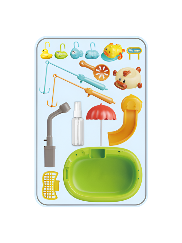 Fun Water Park Play Set | 16-Pcs Sensory Bath Toy with Foam Maker, Fishing Rods, Duck Slide & Running Water Pump for Toddlers TV6101