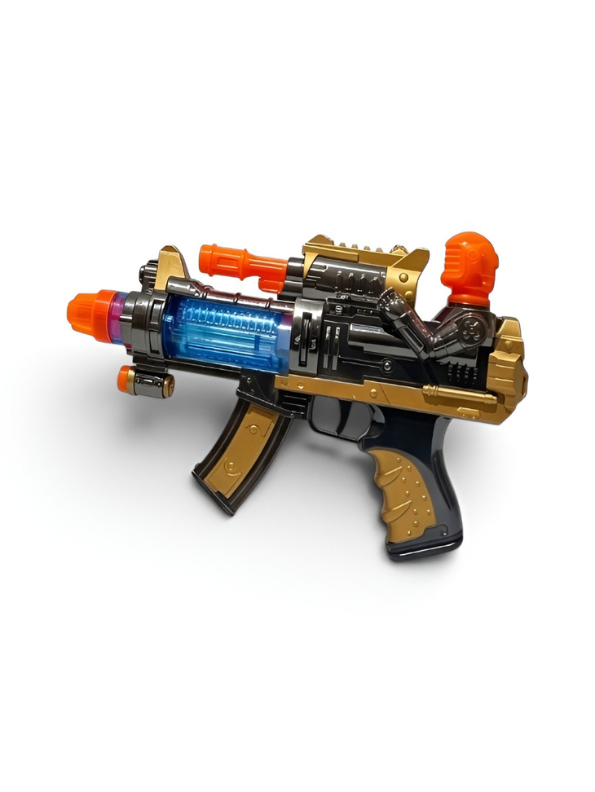 Futuristic Sci-Fi Toy Blaster Gun with LED Lights and Sound Effects – Golden & Blue Space Rifle Toy for Kids TV5667