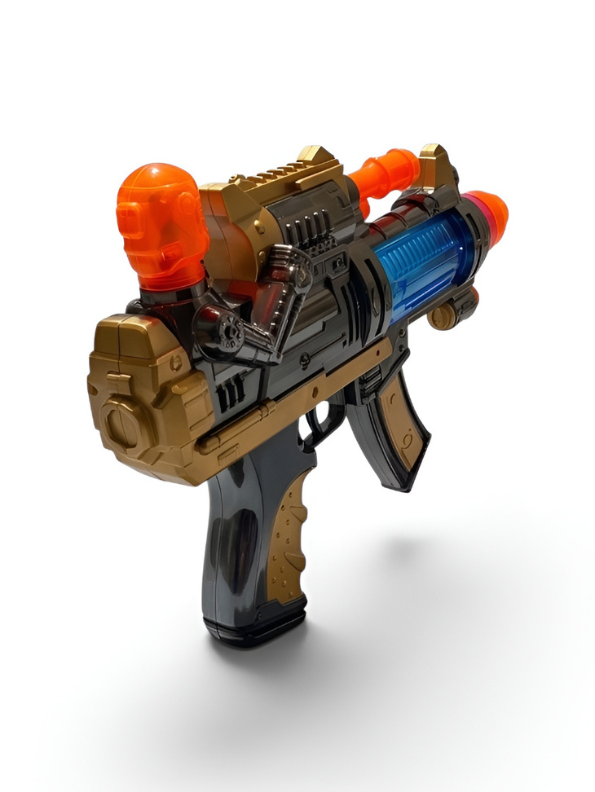 Futuristic Sci-Fi Toy Blaster Gun with LED Lights and Sound Effects – Golden & Blue Space Rifle Toy for Kids TV5667