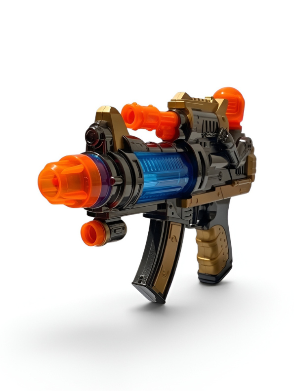 Futuristic Sci-Fi Toy Blaster Gun with LED Lights and Sound Effects – Golden & Blue Space Rifle Toy for Kids TV5667