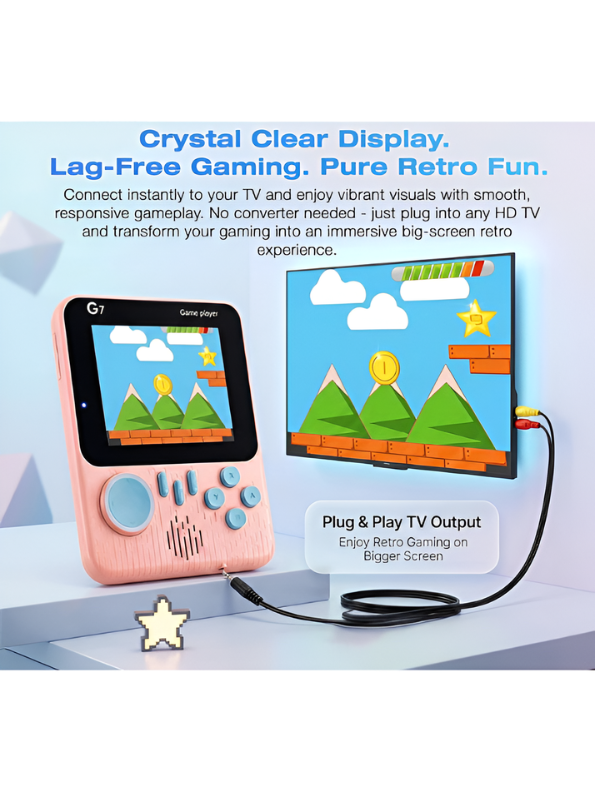 G7 Retro Handheld Gaming Console | 3.0-Inch Screen, 666+ Built-in Classic Games, TV Connection Support & Long Battery Life TV7055