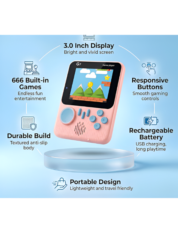 G7 Retro Handheld Gaming Console | 3.0-Inch Screen, 666+ Built-in Classic Games, TV Connection Support & Long Battery Life TV7055