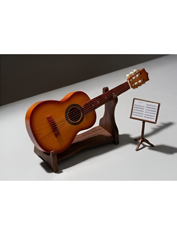 Classical Guitar Model with Stand and Case – Wooden Instrument Dollhouse Decor & Musician Gifts LMI217