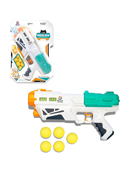 2-in-1 Magic Toy Gun for Kids - Water Squirt & Soft Foam Ball Blaster with 5 Yellow Power Balls - Dual Action Outdoor Shooting Game for Boys and Girls LMI13227