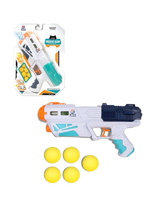 2-in-1 Magic Toy Gun for Kids - Water Squirt & Soft Foam Ball Blaster with 5 Yellow Power Balls - Dual Action Outdoor Shooting Game for Boys and Girls LMI13227
