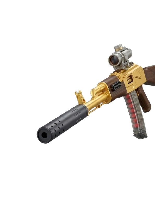 PUBG Gold AK Style Electric Soft Gun with Bullet, Scope, Silencer & Shell Ejection NX16432.